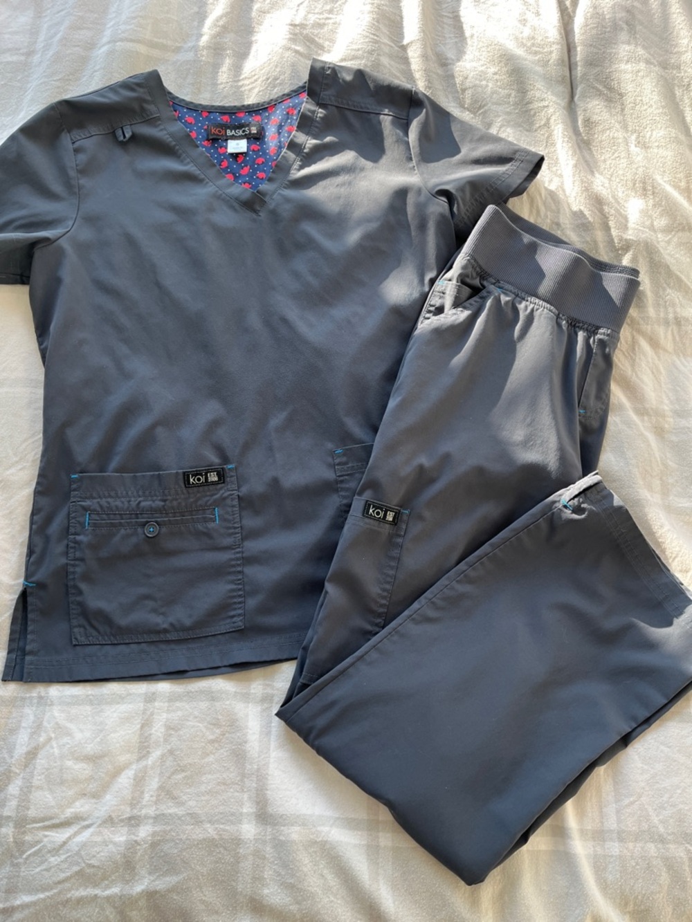 koi Classics Slate Gray Scrub Top & Jogger Pants